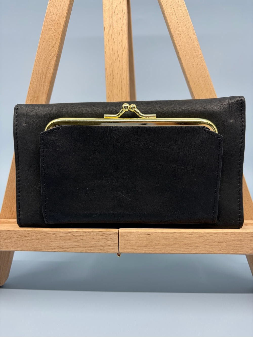 Timeless Black Leather Wallet with Gold Kiss-Lock Accent